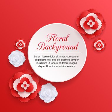 romantik çiçek arka plan ile 3d kırmızı ve beyaz kağıt çiçekler