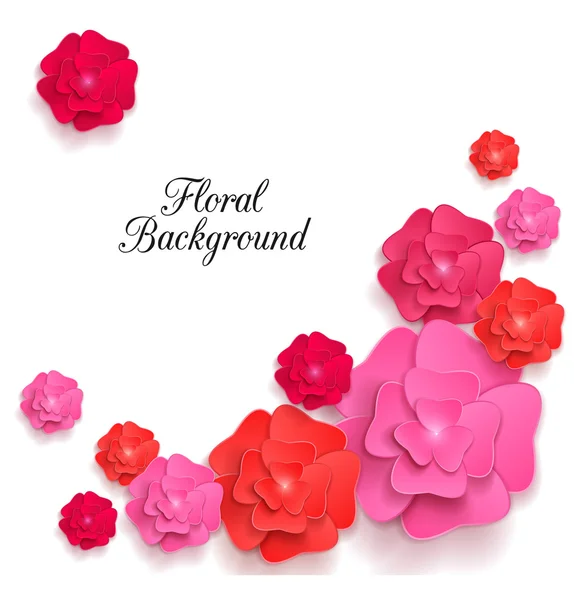 Romantic background with 3d paper flowers — Stock Vector