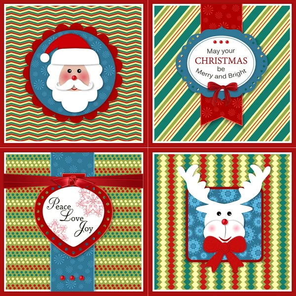 Set of four vintage Xmas greeting cards — Stock Vector