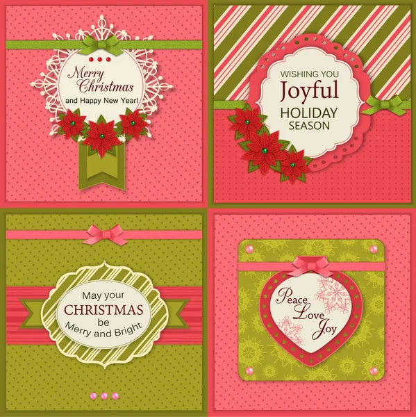 Set of four vintage Xmas greeting cards — Stock Vector