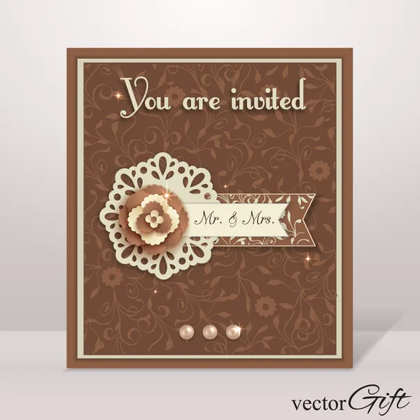 Vintage wedding isolated flyer with paper flower and scrapbook elements — Stock Vector