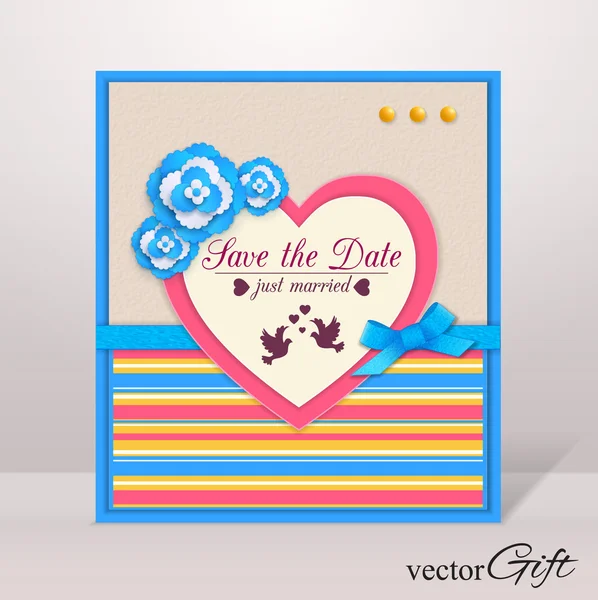 Guardar la fecha folleto aislado con flores de papel y elementos de álbum de recortes — Vector de stock