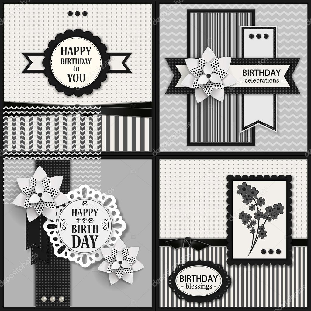 Set of four black and white Birthday backgrounds