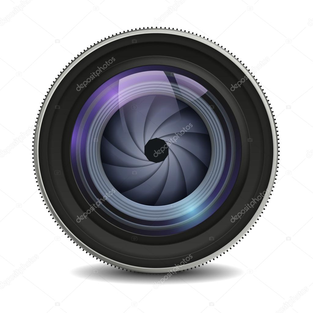 Realistic isolated camera lens icon