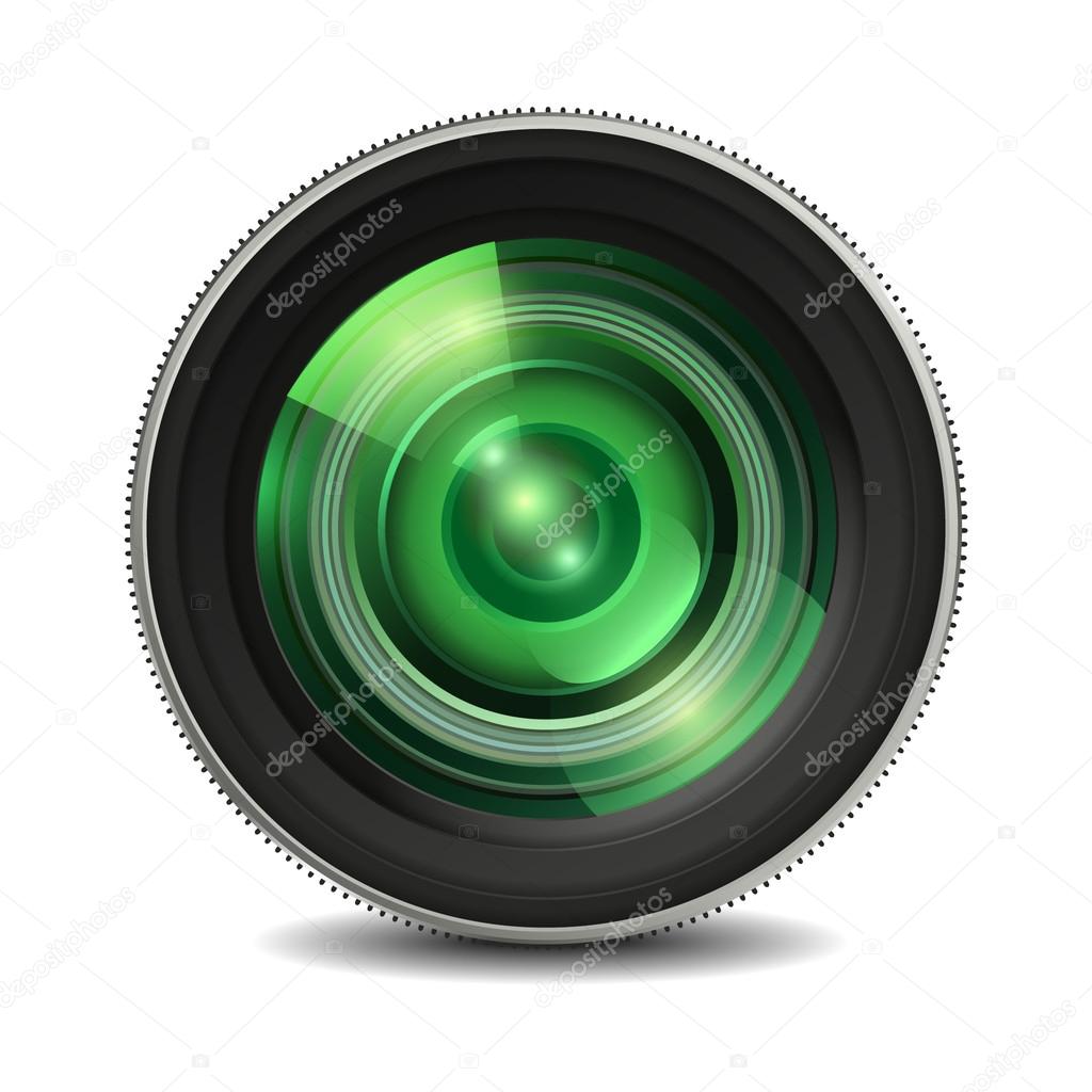 Realistic isolated camera lens icon