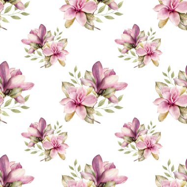 Bahar mevsiminin kusursuz deseni sulu boya tarzında manolya dalları açıyor..