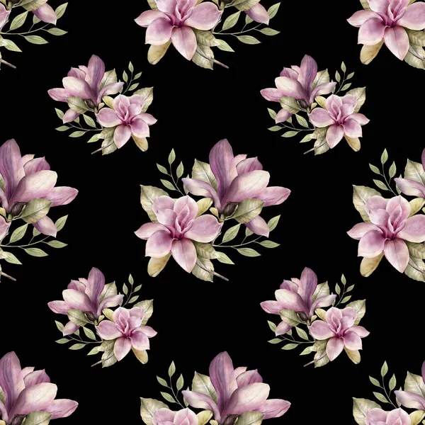 Seamless Pattern Spring Blooming Branches Magnolia Watercolor Style — Stock Photo, Image