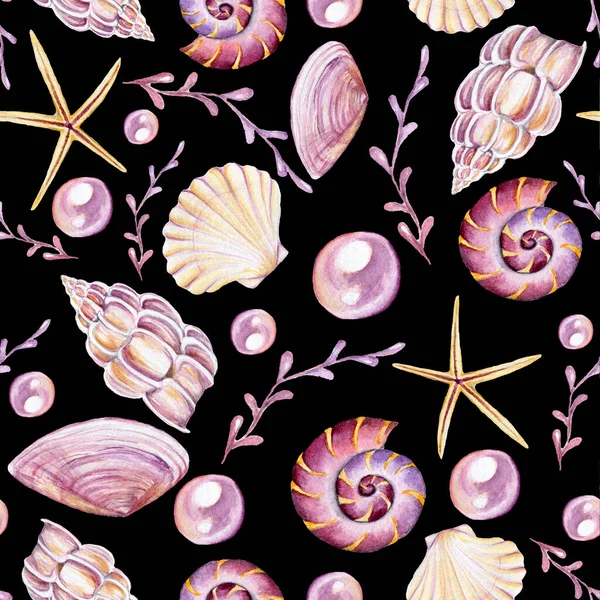 Patrón Mar Con Conchas Perlas — Foto de Stock