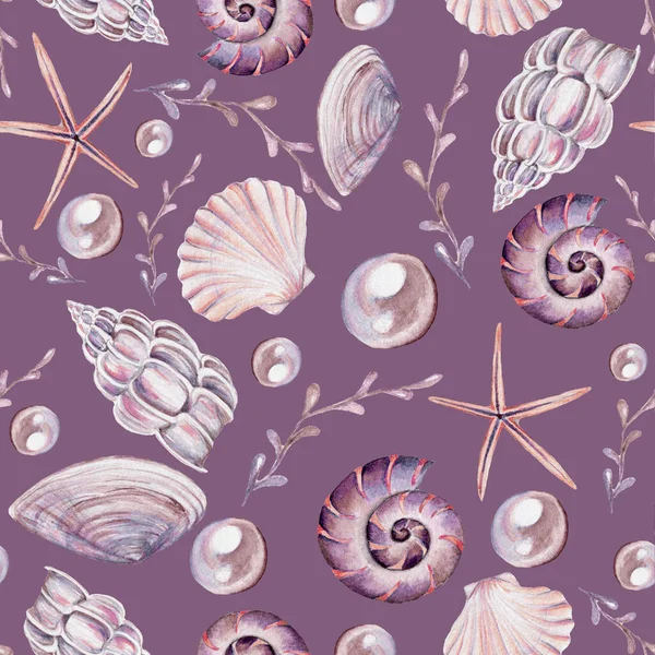 貝殻や真珠を使った海のパターン — ストック写真