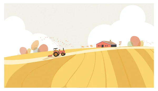 Landscape Vector Illustration Minimal Countryside Landscape Autumn Banner Farm House — Vector de stock