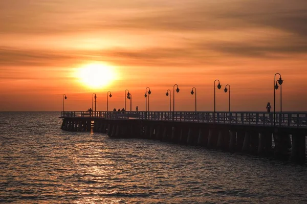 Красочный Утренний Пейзаж Деревянный Пирс Море Рассвете — стоковое фото