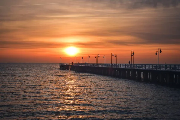 Colorido Paisaje Matutino Junto Mar Muelle Madera Mar Amanecer — Foto de Stock