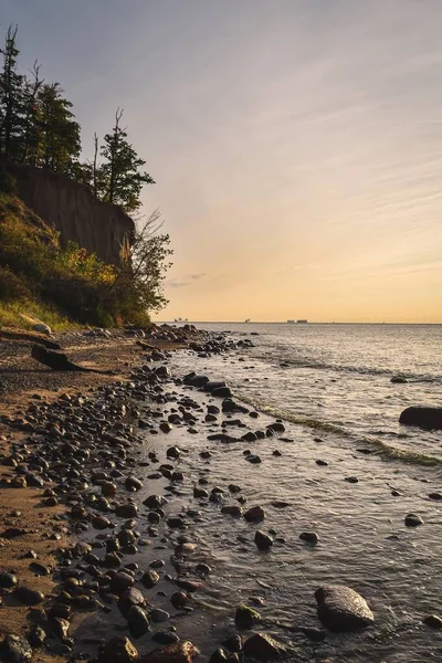 Schöne Morgenlandschaft Meer Felsen Mit Steinen Wasser Der Ostsee Gdingen — Stockfoto