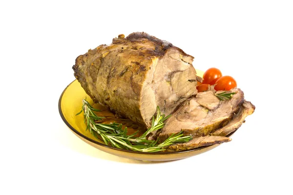 Carving baked pork — Stock Photo, Image