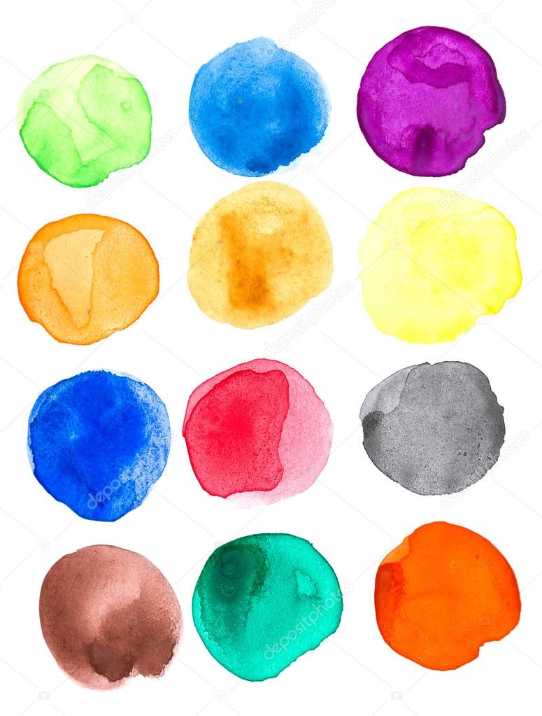 Colorful Watercolor hand painted circles set