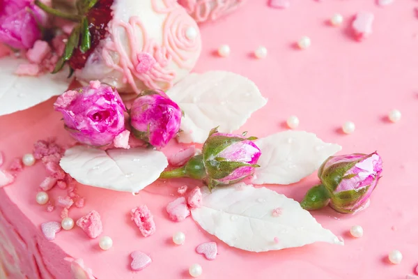 Pink rose buds and white chocolate leaves — Stock Photo, Image