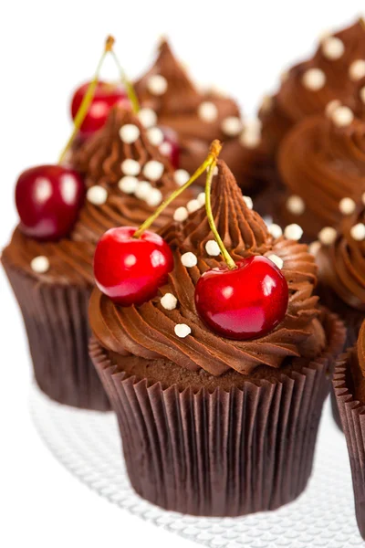 Cupcakes de chocolate com cereja — Fotografia de Stock