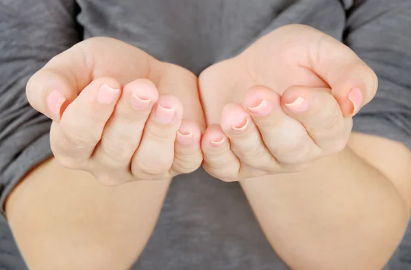 Woman cupped hands — Stock Photo, Image