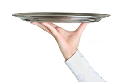 Hand holding empty dish  clipart