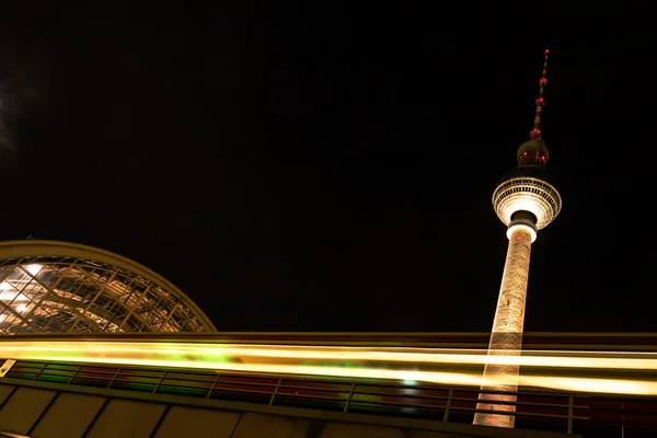 Tv tower and train in berlin — Stock Photo, Image