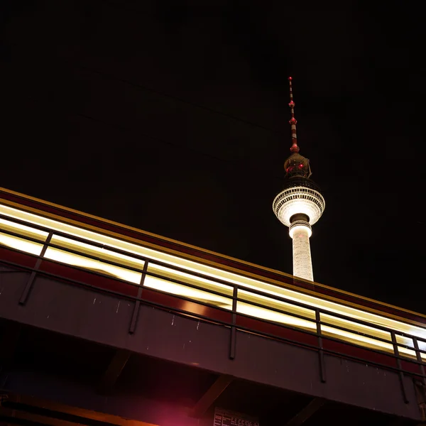 Train and tv tower in berlin — Stock Photo, Image
