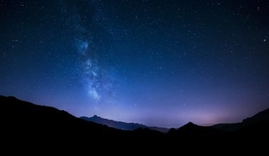 Night sky stars with milky way on mountain background clipart