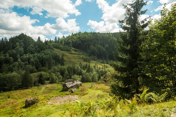 Opuszczony dom w dolinie, Karpaty, Ukraina — Zdjęcie stockowe