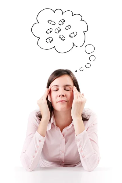 En affärskvinna med huvudvärk håller huvud, isolerad på vit bakgrund. — Stockfoto