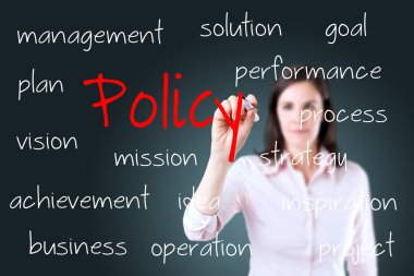 Young business woman writing policy concept. clipart