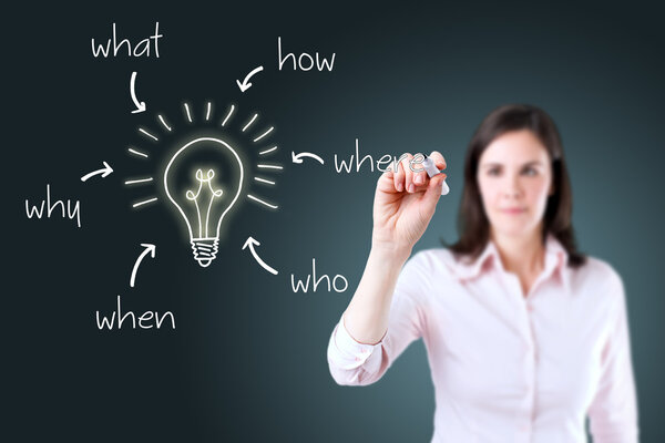 Деловая женщина анализирует проблему и находит решение
.