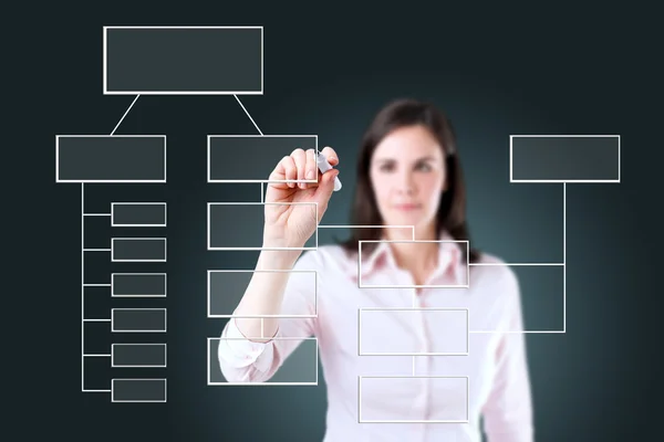 Diagramme de processus d'écriture de jeune femme d'affaires à l'écran . — Photo