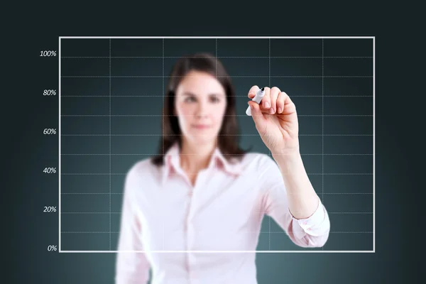 Young business woman drawing on empty graph. — Stock Photo, Image