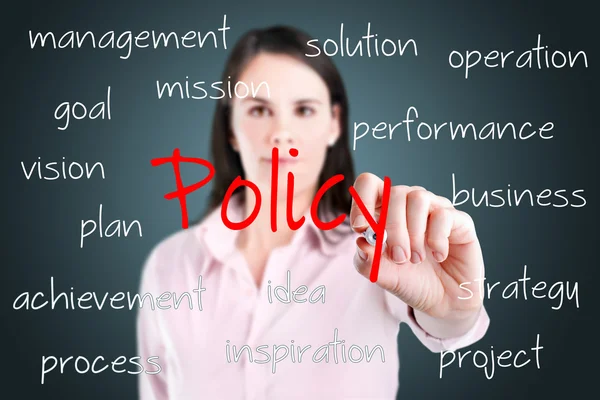 Young business woman writing policy concept. — Stock Photo, Image