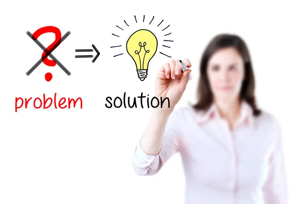 Young business woman eliminate problem and find solution, white background. — Stock Photo, Image