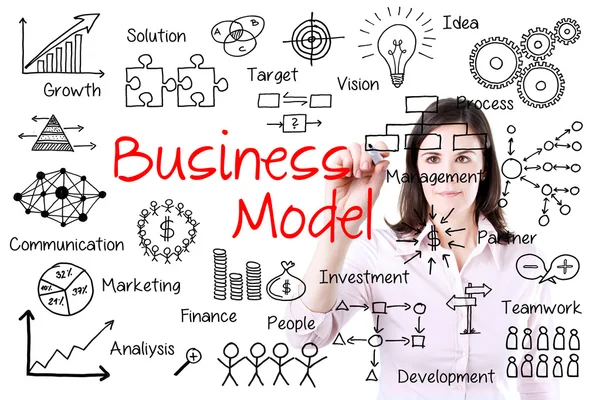 Business mano scrittura concetto di modello di business. Isolato su bianco . — Foto Stock