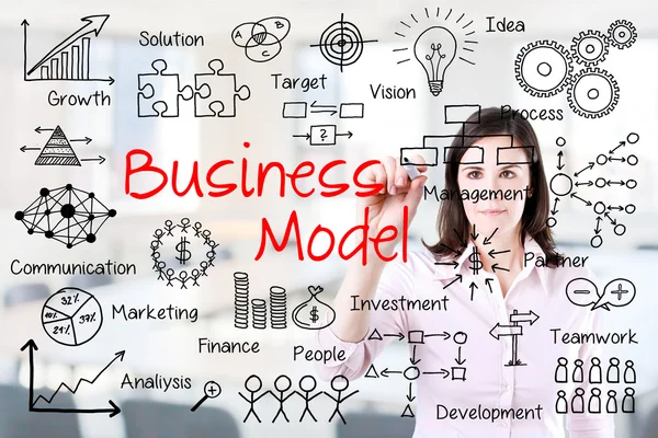 Business hand skriva modell affärsidé. Office bakgrund. — Stockfoto