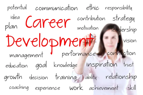 Mladé ženy obchodní psaní koncepce rozvoje kariéry. izolované na bílém. Stock Obrázky