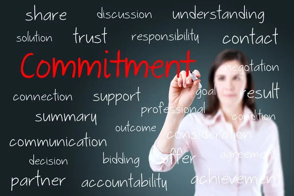 Young business woman writing commitment concept — Stockfoto
