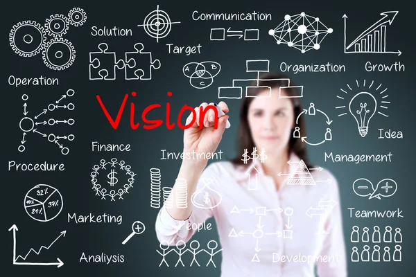 Young business woman writing vision concept. — Stock Photo, Image