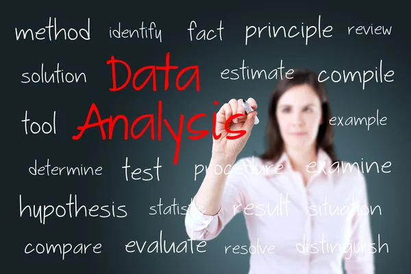 Young business woman writing data analysis concept — Stock Photo, Image