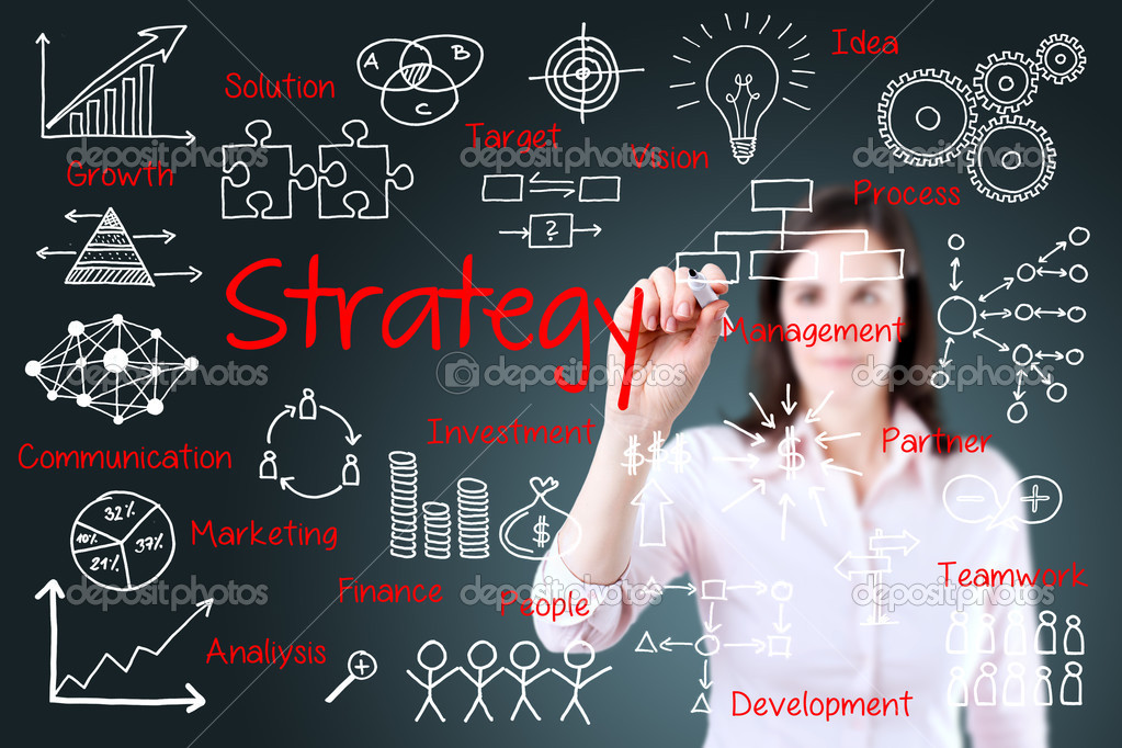 Young business woman writing business strategy concept