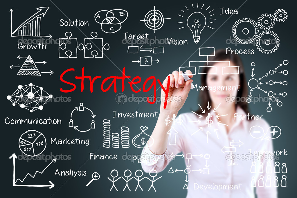 Young business woman writing business strategy concept