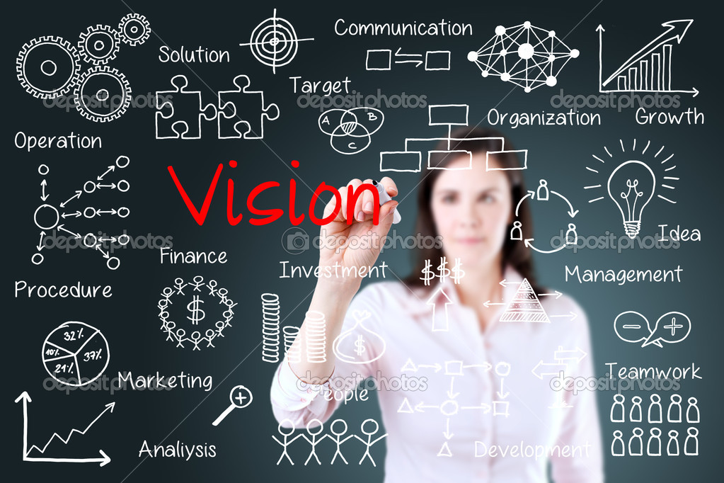 Young business woman writing vision concept.