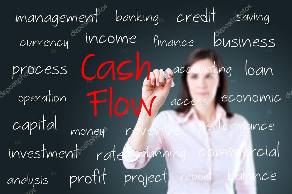 Young business woman writing cash flow concept