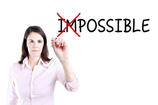 Businesswoman choosing Possible instead of Impossible. — Stock Photo, Image