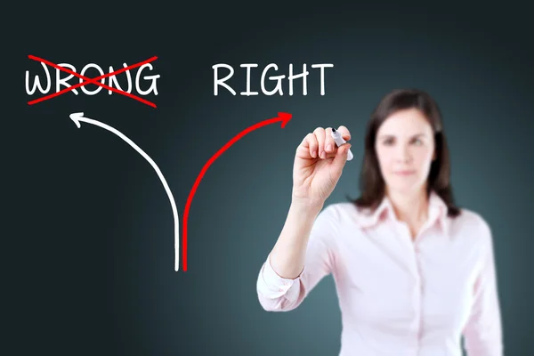 Choosing the Right way instead of the Wrong one. Blue background. — Stock Photo, Image