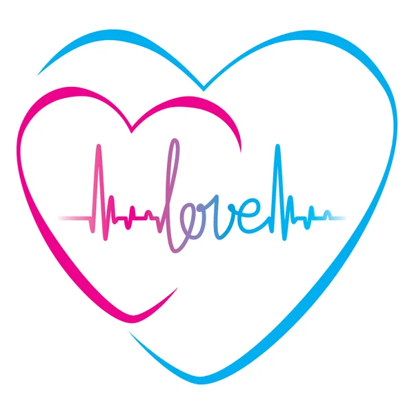 Heartbeat teks cinta dan simbol jantung - Stok Vektor