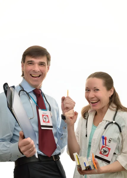 Kobieta i mężczyzna lekarze cieszył się powodzeniem — Zdjęcie stockowe