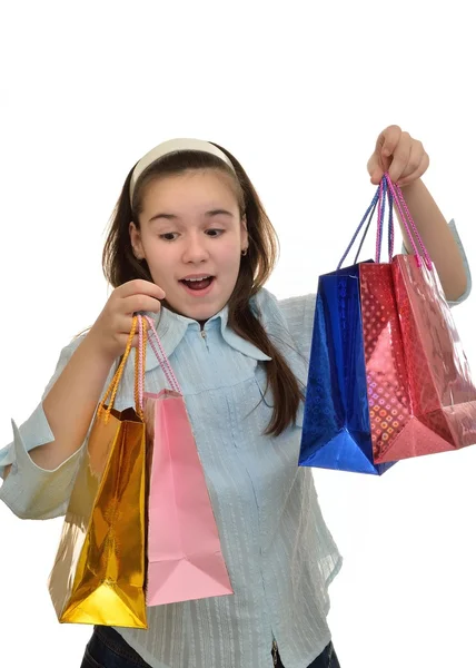 Menina adolescente gosta de fazer compras — Fotografia de Stock