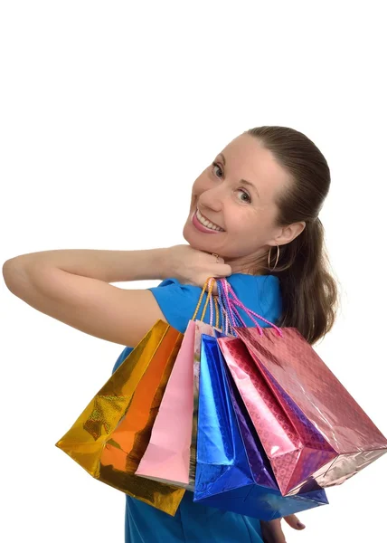 Femme heureuse souriante, appréciant le shopping — Photo